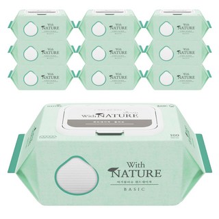위드네이쳐 베이직 아기 물티슈 엠보싱 캡형, 50g, 100매, 10개