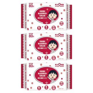 舒寶 櫻桃小丸子 純水潔淨柔濕紙巾, 80張, 加厚型, 無酒精, 零刺激, 柔軟親膚, 清潔舒爽, 3包