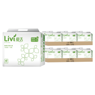 LIVI 優活 抽取式衛生紙 100%原生紙漿 PEFC花紋連續抽取式, 10包, 12袋