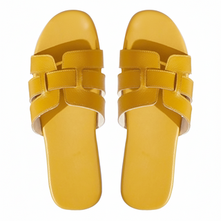 頭層牛皮透氣女士室外涼拖鞋 柔軟輕盈 不易累腳, 39~40, 黃色