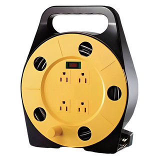 Mayka 明家 安全電源捲線器 3孔4插座輪座 15A 8m, 黃色 + 黑色, 1個