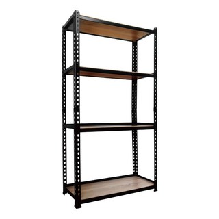AMOS 四層免螺絲角鋼木板貨架 WTA024BK 91 x 46 x 169cm 黑色 穩固耐用 居家收納, 1個
