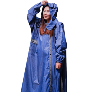 Crocodile 鱷魚 丹寧巡林者多功能拉鍊內斜開式連身雨衣 前開式拉鍊設計 內斜防滲水 背部加寬設計 防水口袋 套指袖套設計, 丹寧藍色, 丹寧籃色, 3XL