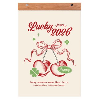 탐사 Lucky 2026 레트로 벽걸이 달력 포스터 월 캘린더 A4 + 우드바 끈 세트, 1세트