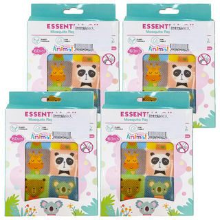 ESSENTI 防蚊貼60入 天然植物精油配方 可愛動物造型 寶寶適用 長效驅蚊, 25g, 4盒