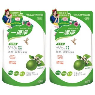 一滴淨 蘆薈多酚食品用洗潔精補充包，植萃成分 溫和不傷手, 800g, 2包