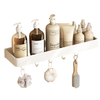 超級工廠 浴室置物架 有鈎 40cm 可拆卸 白色 浴室收納, 1個