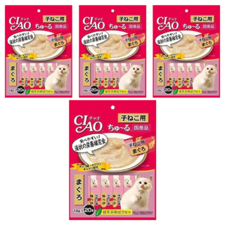 INABA CIAO 啾嚕 燒肉泥 幼貓 鮪魚 綠茶消臭成分配方 條狀包裝方便餵食, 280g, 4包