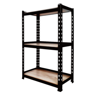 KI WISH 居家生活 角鋼置物架 免螺絲 單層平均荷重60公斤 高度可調整 雙面木紋可替換, 黑色, 3層