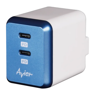 Avier PD3.0 雙孔電源供應器 36W 最大輸出功率 折疊插頭 輕巧機身, 藍色, 1個