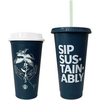 STARBUCKS 星巴克 文字圖案環保冷飲杯 附吸管 710ml+ 473ml 熱飲杯, 1組