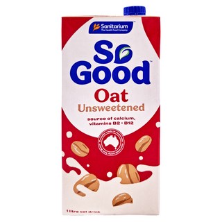So Good 燕麥奶 無加糖, 富含鈣和維生素B2和B12, 不含乳製品, 素食可用, 1L, 1瓶