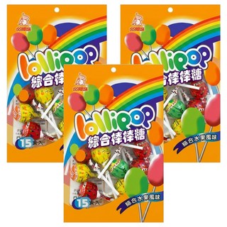 品味食族 嘉禾牌 綜合棒棒糖 綜合水果風味 15支入, 210g, 3袋