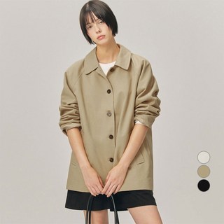 ELLE PARIS 여성용 코튼 트윌 스탠다드 카라 하프 맥 코트