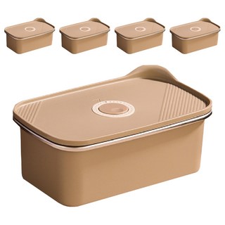 304不鏽鋼 日式按鈕保鮮盒, 5個, 5 個容器 + 5 個蓋子