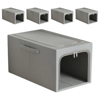 小麥購物 牛津布衣物收納箱 C464 49L 可折疊收納箱 灰色, 5個, 47 x 35 x 30cm