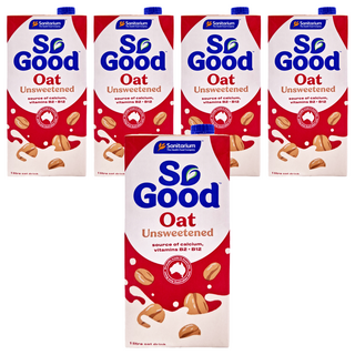 So Good 燕麥奶 無加糖, 富含鈣和維生素B2和B12, 不含乳製品, 素食可用, 1L, 5瓶