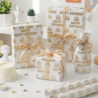 Lead home 高級生日禮物捲筒包裝紙 大型 700 x 1000 mm, 3個, 蠟燭蛋糕