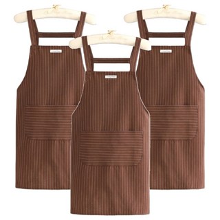 리빙홈 패브릭 스트라이프 앞치마, 브라운, 3개