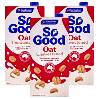So Good 燕麥奶 無加糖, 富含鈣和維生素B2和B12, 不含乳製品, 素食可用, 1L, 3瓶