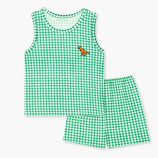 unifriend 兒童格紋恐龍涼感無袖上下裝套裝