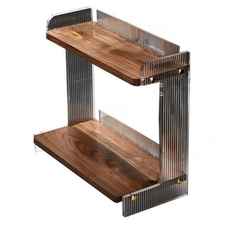 上手家居 香水架 化妝品收納桌上雙層置物架 31x28x11cm 胡桃色 松木+壓克力材質, 1個
