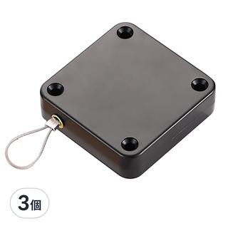 免打孔自動閉門器 ABS材質 包塑鋼絲繩 3M無痕貼 卡扣PC 500/800拉力可選, 6.3 x 6.3cm, 黑色, 3個