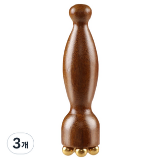 Y-Hop 木質頭皮經絡按摩刮痧 黃銅圓珠頭, 胡桃木, 3個