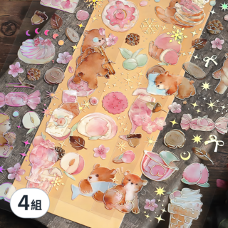 CARD LOVER 信的戀人 立體燙印貼紙3件組, 小熊與甜點 多色, 4組