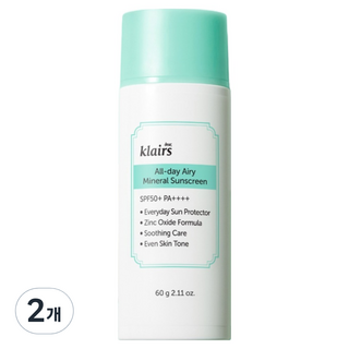 klairs All Day空氣感無負擔防曬乳 SPF50+ PA++++, 2個, 60g
