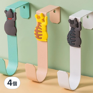 貓咪造型門後掛勾, 4個, 顏色隨機
