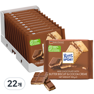 Ritter Sport 奶油餅乾 巧克力, 22個, 100g