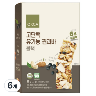 ORGA 高蛋白堅果棒 黑豆口味, 6個, 99g