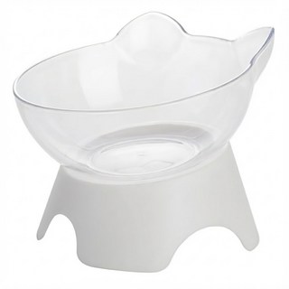 寵毛連線 貓造型寵物護頸碗 碗13.3 x 13.3 x 6cm + 底座12 x 10.8 x 5.2cm 100g, 白色, 1個
