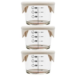 LocknLock 樂扣樂扣 GLASS 副食品圓形保鮮盒 230ml 適用於分裝、食用、冷凍和電鍋, 淺粉色, 3個
