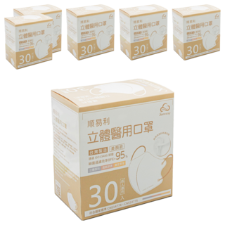 順易利 成人立體醫用口罩 美顏款, 太空灰, 30片, 6盒