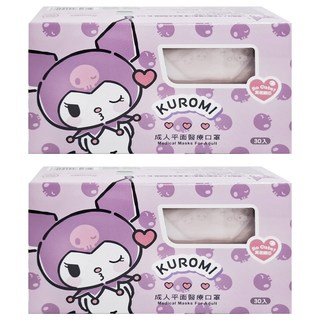 AQUA MASK 水舞生醫 三麗鷗成人平面鋼印醫療口罩 未滅菌, 酷洛米飛吻款 粉色, 30片, 2盒