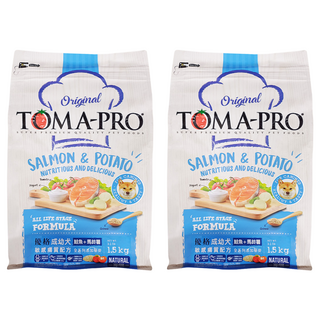 TOMA-PRO 優格 成幼犬用 乾飼料 豐富Omega-3脂肪酸 添加鈣質, 鮭魚+馬鈴薯, 1.5kg, 2袋