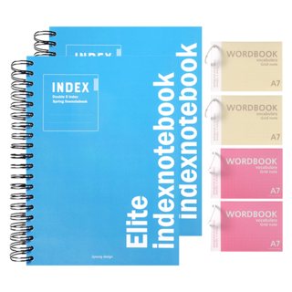 2Youngdesign 格線 A7 活頁環單字卡 2入 + PP 雙索引 Jumbo 橫線筆記本套組, 隨機出貨, 2套