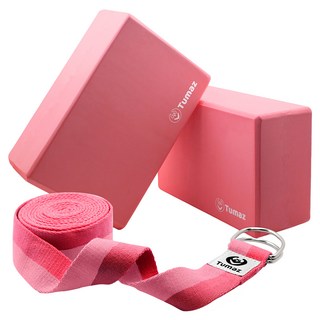 Tumaz 月熊 EVA瑜珈磚繩組 50D軟硬適中 環保EVA材質 止滑減震, 亮桃紅, 1組
