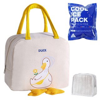 리틀허그 보냉백 귀여운 캐릭터 보온 보냉 도시락 가방 + 아이스팩, 베이지 오리