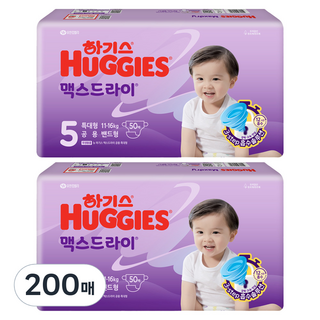 하기스 2024 맥스드라이 밴드형 기저귀 남여공용, 5단계, 200매