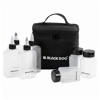 BLACK DOG 黑狗 調味瓶收納包 手提袋16 x 15 x 14cm + 液體瓶4個 + 調味料罐3個, 1組, 黑