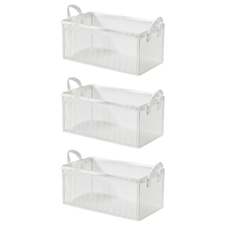 折疊鋼架收納盒, 透白色, 3個