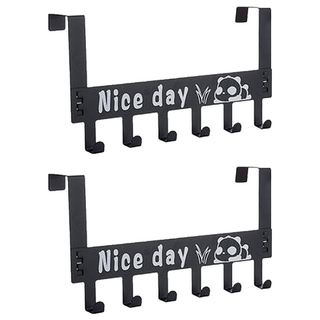 門後掛鉤熊貓 六鉤 金屬材質, 黑色, 2個