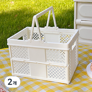 DY 折疊野餐露營籃, 白色, 24.2 x 16.4 x 18 cm, 2個