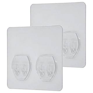 Easy 易立家 正方形雙勾貼片 透明色 無痕掛勾 牆面收納, 2個