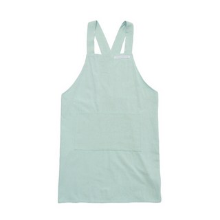 日系純色工作居家兩用圍裙 薄荷綠 簡約風棉質 寬肩帶大口袋設計, 1件