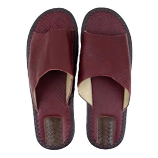 頭層牛皮編織紋防滑室內拖鞋, 25cm, 酒紅色, 1雙