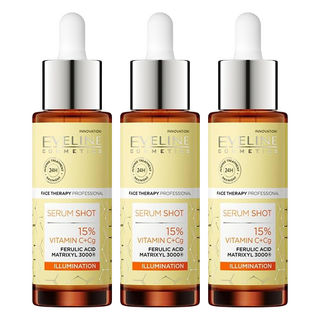 EVELINE 精華液 Serum Shot 15% 維他命 C+Cg 白藜蘆醇 阿魏酸 提亮膚色, 30ml, 3瓶